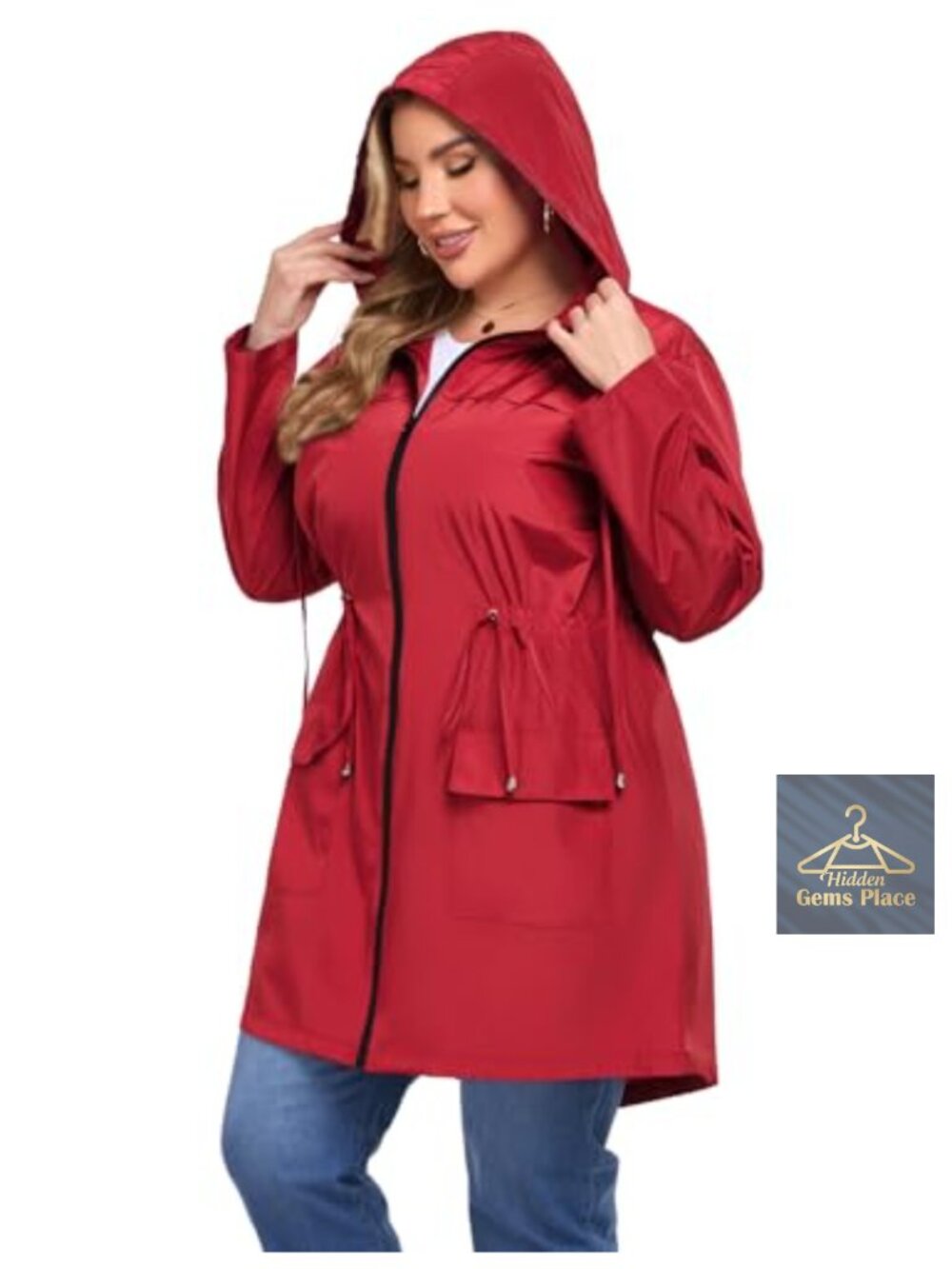 Plus Size 1X-5X Long Hooded Raincoat Waterproof Windbreaker Lightweight with